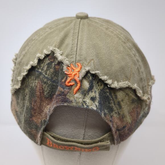 Browning Strapback Baseball Cap Brown One Size Adjustable Distressed Camouflage - Picture 6 of 9